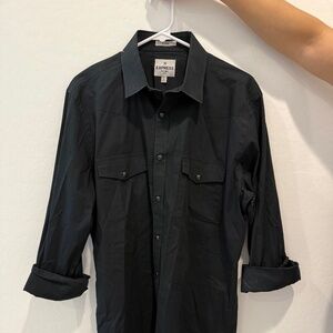 Express Branded Black Buttoned Up Long Sleeve